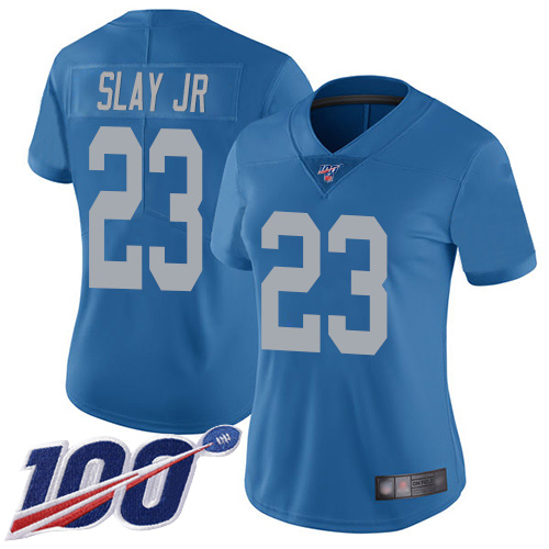 Detroit Lions #23 Darius Slay Jr Blue Throwback Women's Stitched 100th Season Vapor Limited Jersey Womens cheap jerseys for sale - CheapJerseys.Shop