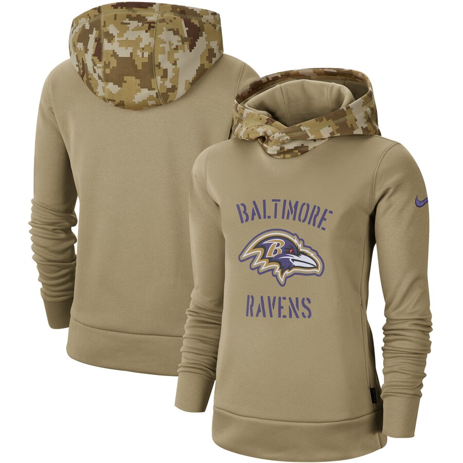 Women's Baltimore Ravens Khaki 2019 Salute To Service Therma Pullover Hoodie cheap jerseys for sale - CheapJerseys.Shop
