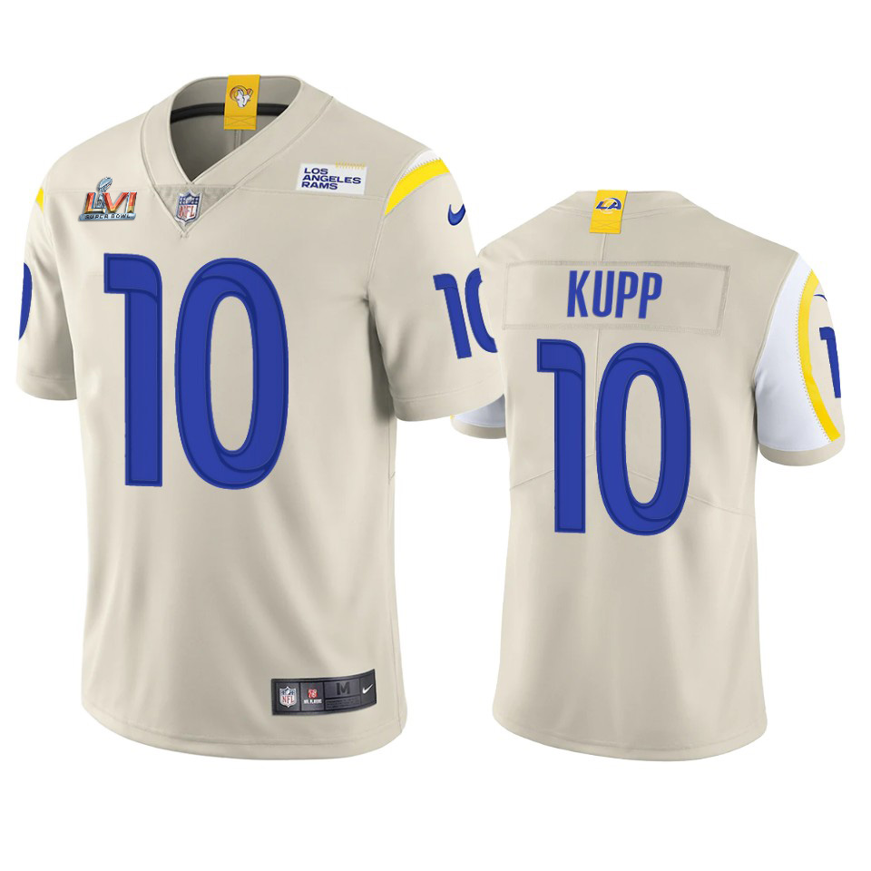 Los Angeles Rams #10 Cooper Kupp Men's Super Bowl LVI Patch Vapor Limited Jersey - Bone cheap jerseys for sale - CheapJerseys.Shop