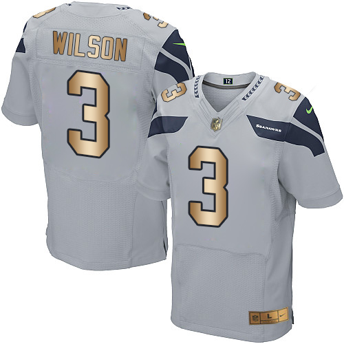 Seattle Seahawks #3 Russell Wilson Grey Alternate Men's Stitched Elite Gold Jersey Men's cheap jerseys for sale - CheapJerseys.Shop