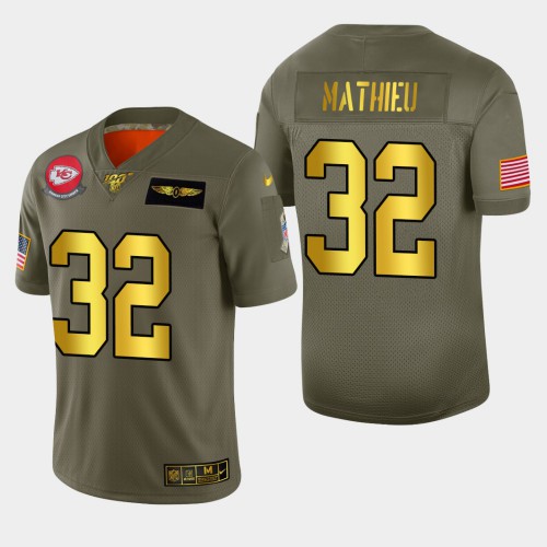 Kansas City Kansas City Chiefs #32 Tyrann Mathieu Men's Olive Gold 2019 Salute to Service Limited 100 Jersey Men's cheap jerseys for sale - CheapJerseys.Shop