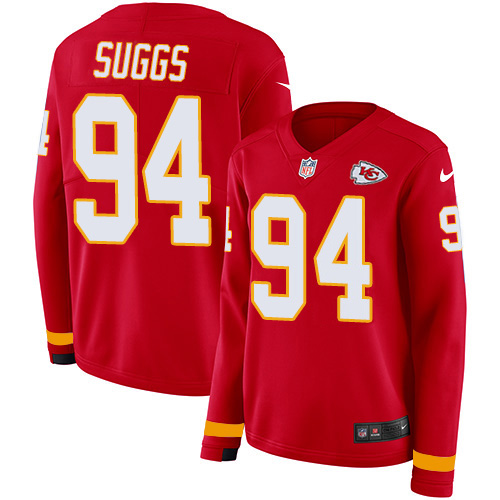Kansas City Chiefs #94 Terrell Suggs Red Team Color Women's Stitched Limited Therma Long Sleeve Jersey Womens cheap jerseys for sale - CheapJerseys.Shop