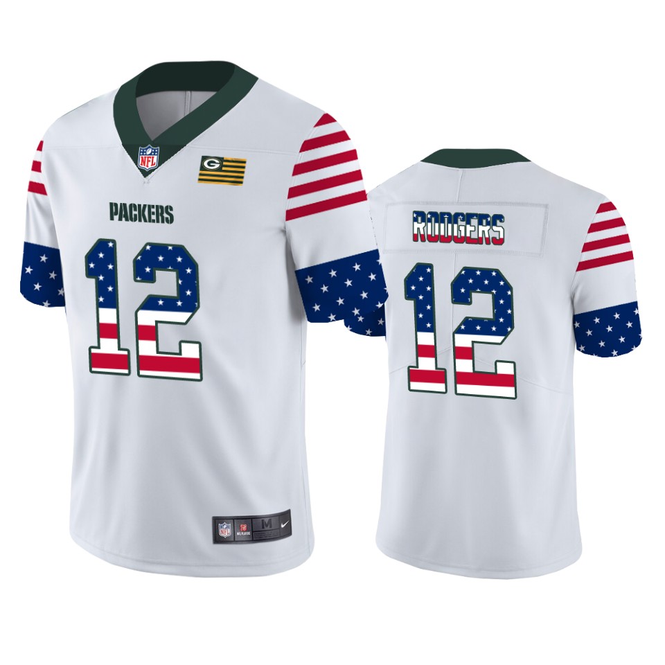 Green Bay Packers #12 Aaron Rodgers White Men's Team Logo USA Flag Vapor Untouchable Limited Jersey cheap jerseys for sale - CheapJerseys.Shop
