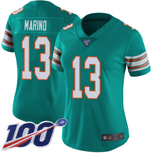 Dolphins #13 Dan Marino Aqua Green Alternate Women's Stitched 100th Season Vapor Limited Jersey cheap jerseys for sale - CheapJerseys.Shop