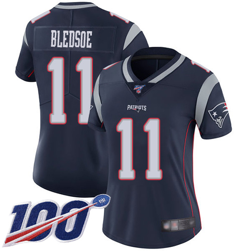 New England Patriots #11 Drew Bledsoe Navy Blue Team Color Women's Stitched 100th Season Vapor Limited Jersey Womens cheap jerseys for sale - CheapJerseys.Shop