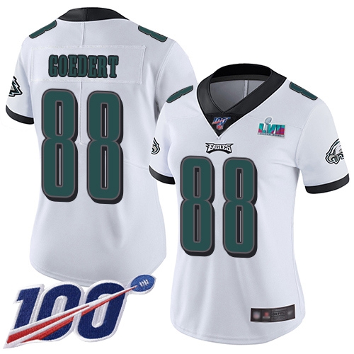 Eagles #88 Dallas Goedert White Super Bowl LVII Patch Women's Stitched 100th Season Vapor Limited Jersey cheap jerseys for sale - CheapJerseys.Shop