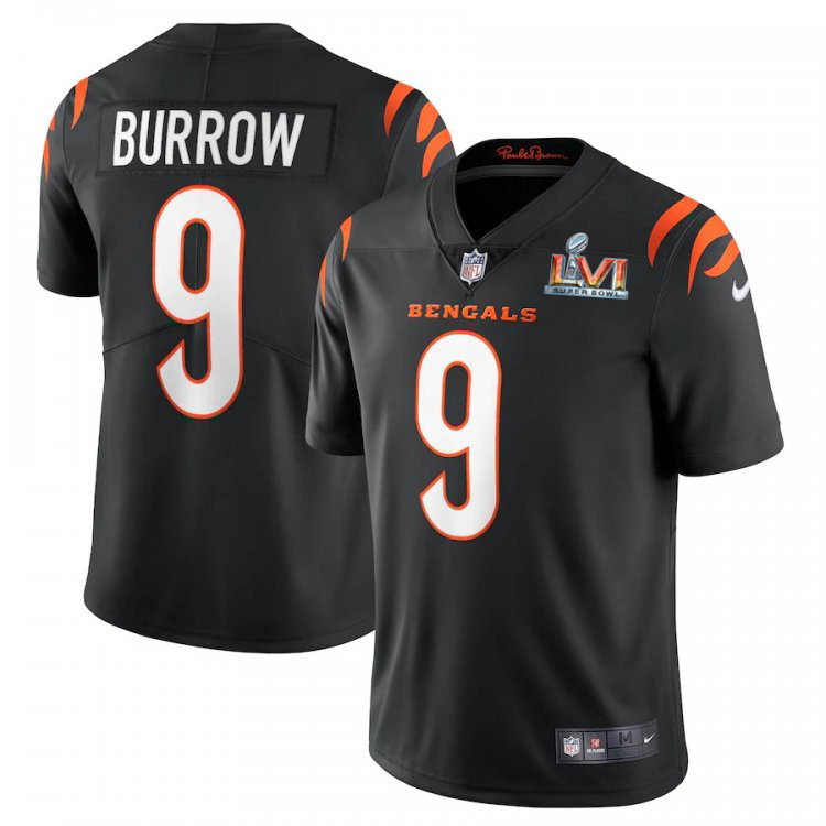 Cincinnati Bengals #9 Joe Burrow Black Super Bowl LVI Patch Men's Vapor Limited Jersey cheap jerseys for sale - CheapJerseys.Shop