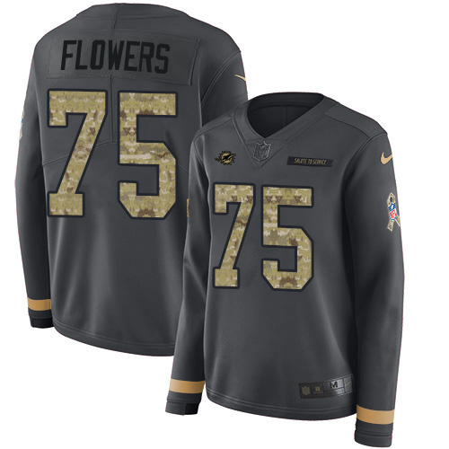 Miami Dolphins #75 Ereck Flowers Anthracite Salute to Service Women's Stitched Limited Therma Long Sleeve Jersey Womens cheap jerseys for sale - CheapJerseys.Shop