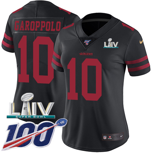 49ers #10 Jimmy Garoppolo Black Super Bowl LIV 2020 Alternate Women's Stitched 100th Season Vapor Limited Jersey cheap jerseys for sale - CheapJerseys.Shop