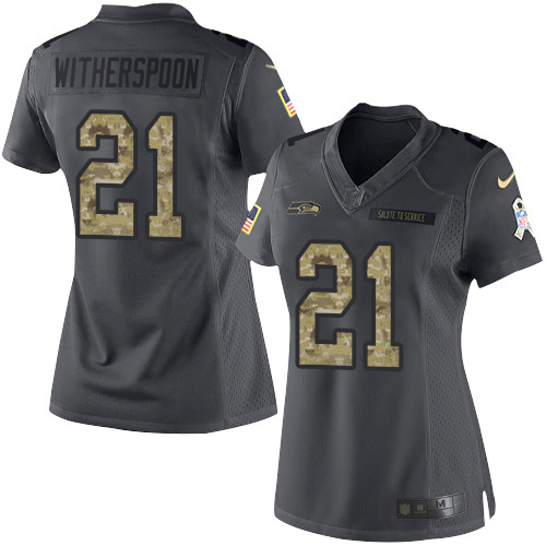 Seahawks #21 Devon Witherspoon Black Women's Stitched Limited 2016 Salute To Service Jersey cheap jerseys for sale - CheapJerseys.Shop