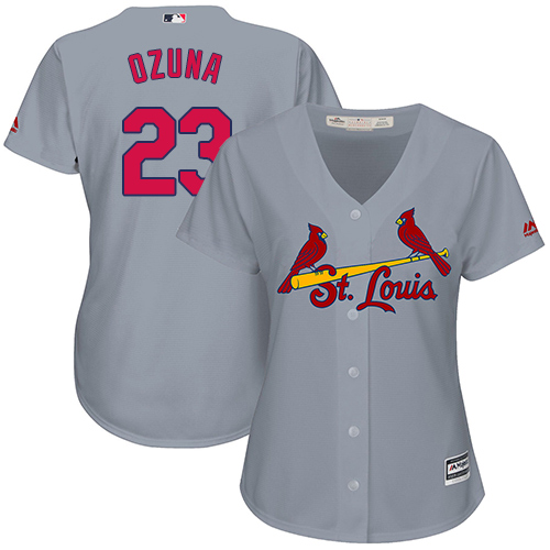 St.Louis Cardinals #23 Marcell Ozuna Grey Road Women's Stitched Jersey Womens cheap jerseys for sale - CheapJerseys.Shop