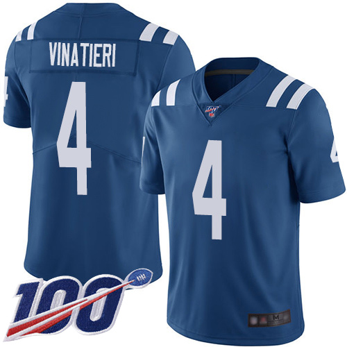 Indianapolis Colts #4 Adam Vinatieri Royal Blue Team Color Men's Stitched 100th Season Vapor Limited Jersey Men's cheap jerseys for sale - CheapJerseys.Shop