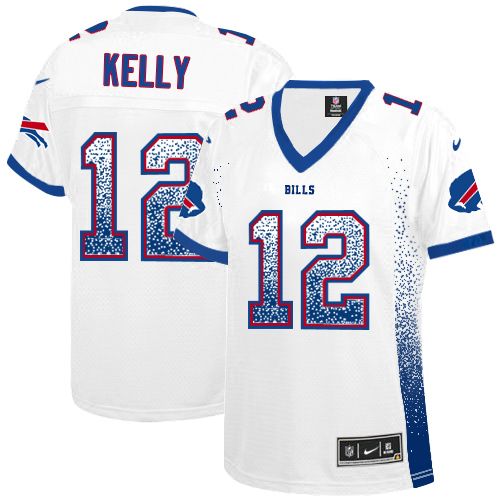 Bills #12 Jim Kelly White Women's Stitched Elite Drift Fashion Jersey cheap jerseys for sale - CheapJerseys.Shop