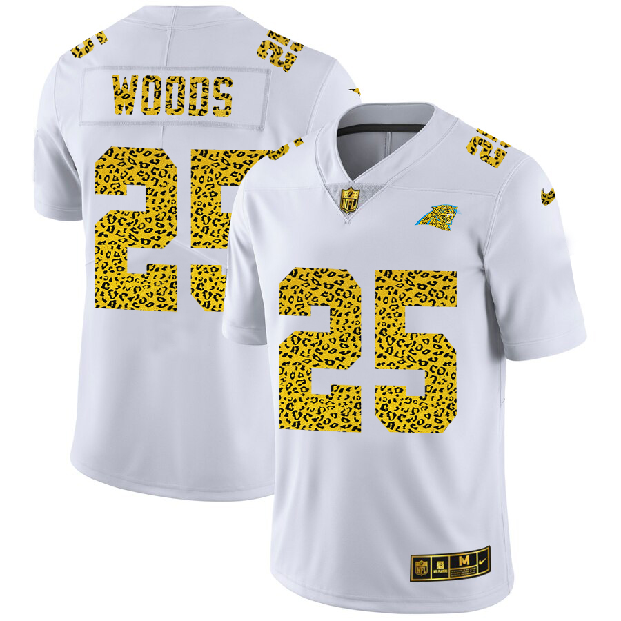 Carolina Panthers #25 Xavier Woods Men's Flocked Leopard Print Vapor Limited Jersey White cheap jerseys for sale - CheapJerseys.Shop