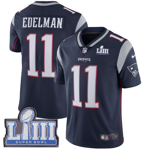 Patriots #11 Julian Edelman Navy Blue Team Color Super Bowl LIII Bound Youth Stitched Vapor Untouchable Limited Jersey cheap jerseys for sale - CheapJerseys.Shop