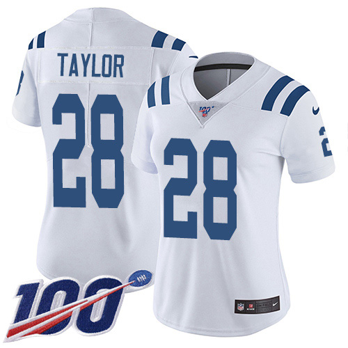 Colts #28 Jonathan Taylor White Women's Stitched 100th Season Vapor Untouchable Limited Jersey cheap jerseys for sale - CheapJerseys.Shop