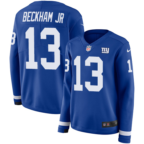 New York Giants #13 Odell Beckham Jr Royal Blue Team Color Women's Stitched Limited Therma Long Sleeve Jersey Womens cheap jerseys for sale - CheapJerseys.Shop