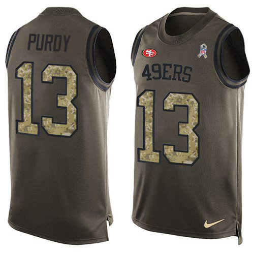 49ers #13 Brock Purdy Green Men's Stitched Limited Salute To Service Tank Top Jersey cheap jerseys for sale - CheapJerseys.Shop