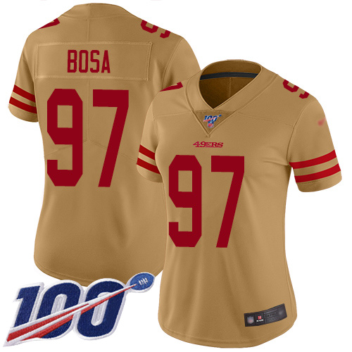 49ers #97 Nick Bosa Gold Women's Stitched Limited Inverted Legend 100th Season Jersey cheap jerseys for sale - CheapJerseys.Shop