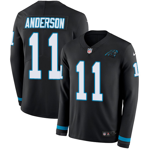 Carolina Panthers #11 Robby Anderson Black Team Color Men's Stitched Limited Therma Long Sleeve Jersey Men's cheap jerseys for sale - CheapJerseys.Shop