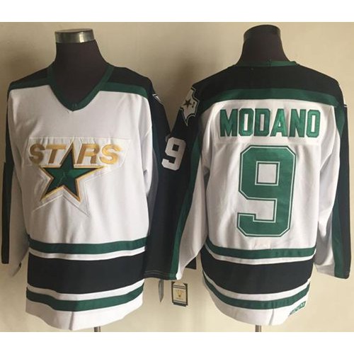 Dallas Stars #9 Mike Modano Stitched White CCM Throwback Jersey Men's cheap jerseys for sale - CheapJerseys.Shop