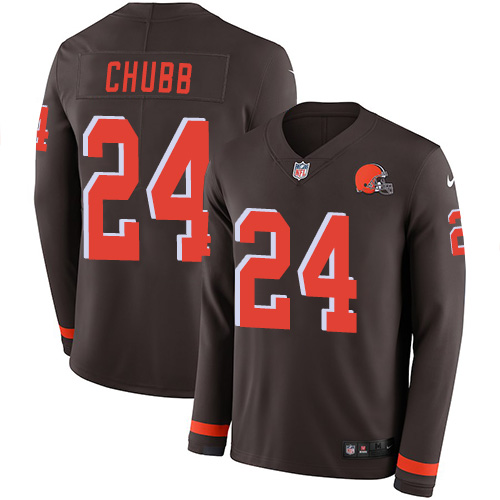 Browns #24 Nick Chubb Brown Team Color Men's Stitched Limited Therma Long Sleeve Jersey cheap jerseys for sale - CheapJerseys.Shop