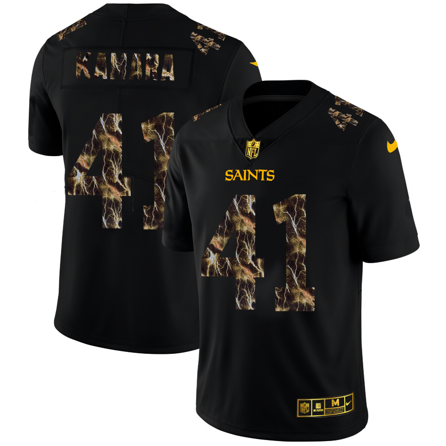 New Orleans Saints #41 Alvin Kamara Men's Black Flocked Lightning Vapor Limited Jersey cheap jerseys for sale - CheapJerseys.Shop
