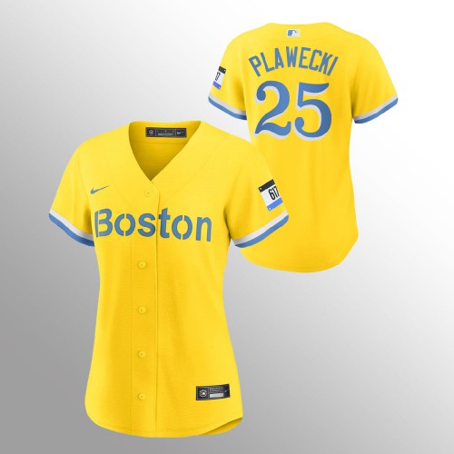 Boston Boston Red Sox #25 Kevin Plawecki Women's 2021 City Connect Gold Fans Version Jersey Womens cheap jerseys for sale - CheapJerseys.Shop