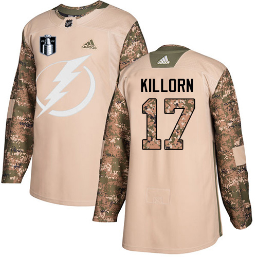 Tampa Bay Lightning #17 Alex Killorn Camo Authentic 2022 Stanley Cup Final Patch Veterans Day Stitched Jersey Men's cheap jerseys for sale - CheapJerseys.Shop