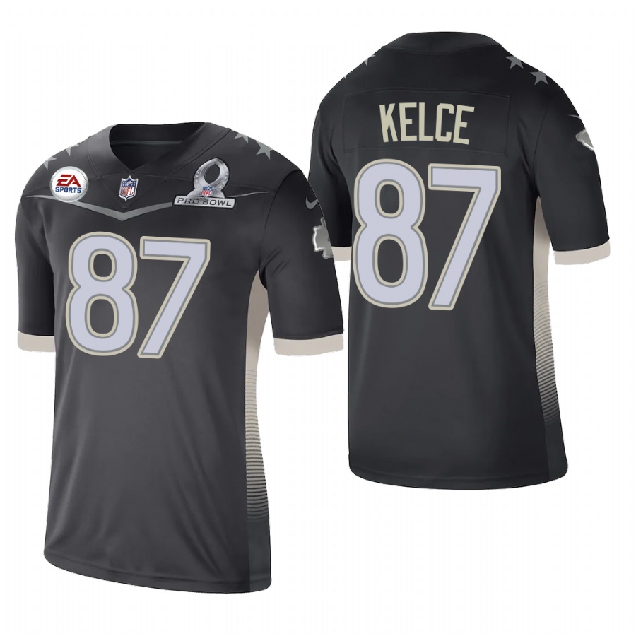 Kansas City Chiefs #87 Travis Kelce 2021 AFC Pro Bowl Game Anthracite Jersey cheap jerseys for sale - CheapJerseys.Shop