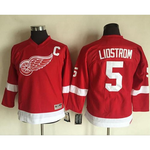 Detroit Red Wings #5 Nicklas Lidstrom Red CCM Throwback Stitched Youth Jersey Youth cheap jerseys for sale - CheapJerseys.Shop