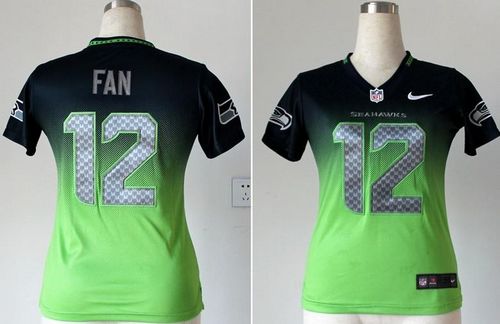 Seahawks #12 Fan Steel Blue/Green Women's Stitched Elite Fadeaway Fashion Jersey cheap jerseys for sale - CheapJerseys.Shop