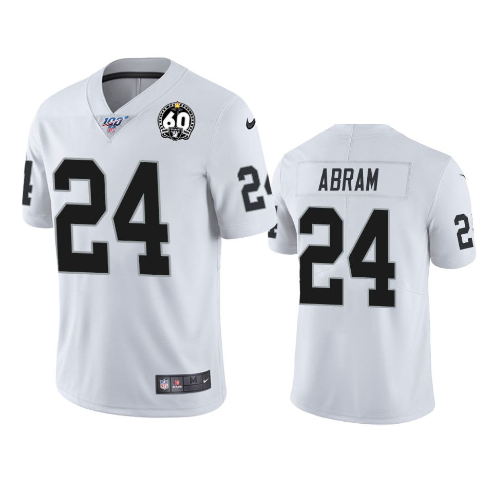 Raiders #24 Johnathan Abram White 60th Anniversary Vapor Limited Stitched 100th Season Jersey cheap jerseys for sale - CheapJerseys.Shop