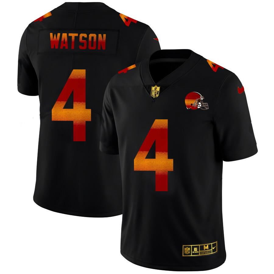 Cleveland Browns #4 Deshaun Watson Men's Black Red Orange Stripe Vapor Limited Jersey cheap jerseys for sale - CheapJerseys.Shop