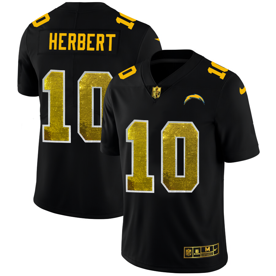 Los Angeles Chargers #10 Justin Herbert Men's Black Golden Sequin Vapor Limited Jersey cheap jerseys for sale - CheapJerseys.Shop