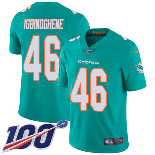 Miami Dolphins #46 Noah Igbinoghene Aqua Green Team Color Men's Stitched 100th Season Vapor Untouchable Limited Jersey Men's cheap jerseys for sale - CheapJerseys.Shop