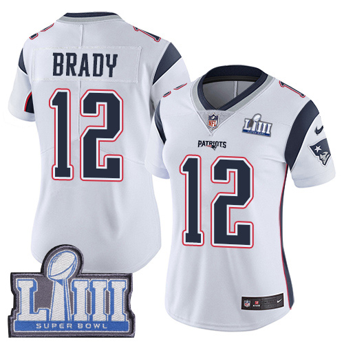Patriots #12 Tom Brady White Super Bowl LIII Bound Women's Stitched Vapor Untouchable Limited Jersey cheap jerseys for sale - CheapJerseys.Shop