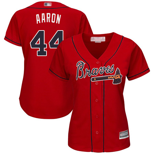 Atlanta Braves #44 Hank Aaron Red Alternate Women's Stitched Jersey Womens cheap jerseys for sale - CheapJerseys.Shop