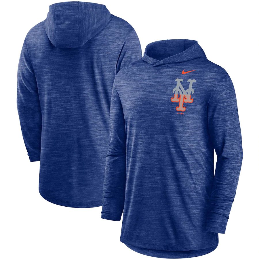 New York Mets Split Logo Performance Long Sleeve Hoodie Top Royal cheap jerseys for sale - CheapJerseys.Shop