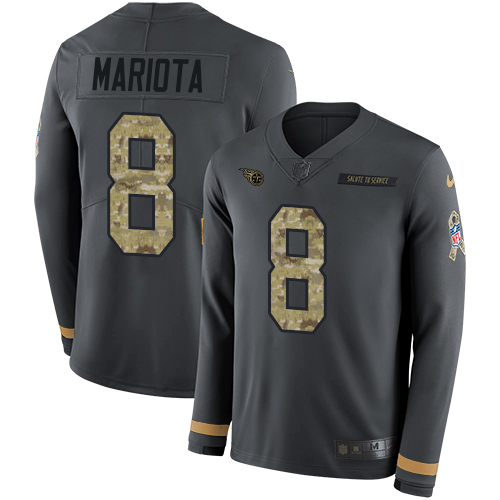 Tennessee Titans #8 Marcus Mariota Anthracite Salute to Service Youth Stitched Limited Therma Long Sleeve Jersey Youth cheap jerseys for sale - CheapJerseys.Shop