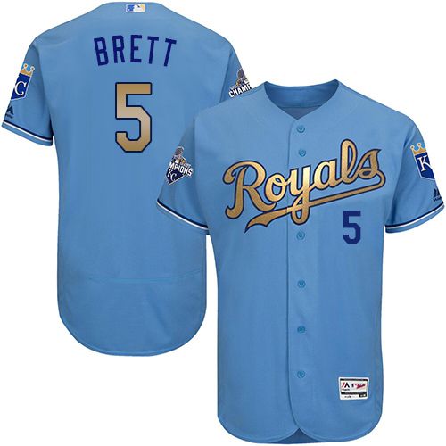 Kansas City Royals #5 George Brett Light Blue FlexBase Authentic 2015 World Series Champions Gold Program Stitched Jersey Men's cheap jerseys for sale - CheapJerseys.Shop