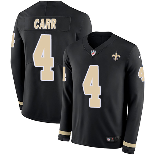 Saints #4 Derek Carr Black Team Color Youth Stitched Limited Therma Long Sleeve Jersey cheap jerseys for sale - CheapJerseys.Shop