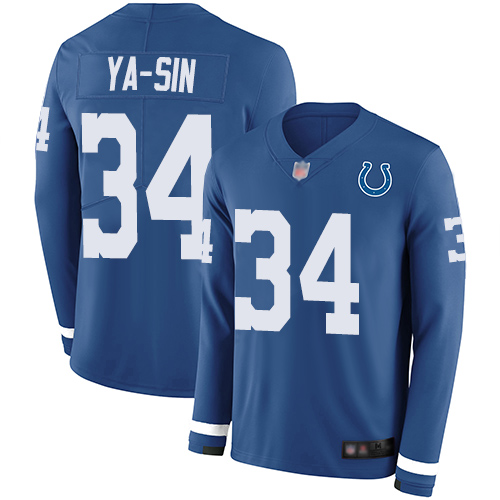 Indianapolis Colts #34 Rock Ya-Sin Royal Blue Team Color Men's Stitched Limited Therma Long Sleeve Jersey Men's cheap jerseys for sale - CheapJerseys.Shop