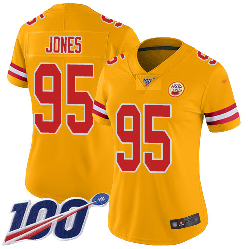 Chiefs #95 Chris Jones Gold Women's Stitched Limited Inverted Legend 100th Season Jersey cheap jerseys for sale - CheapJerseys.Shop