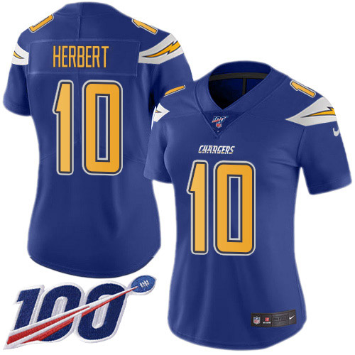 Chargers #10 Justin Herbert Electric Blue Women's Stitched Limited Rush 100th Season Jersey cheap jerseys for sale - CheapJerseys.Shop