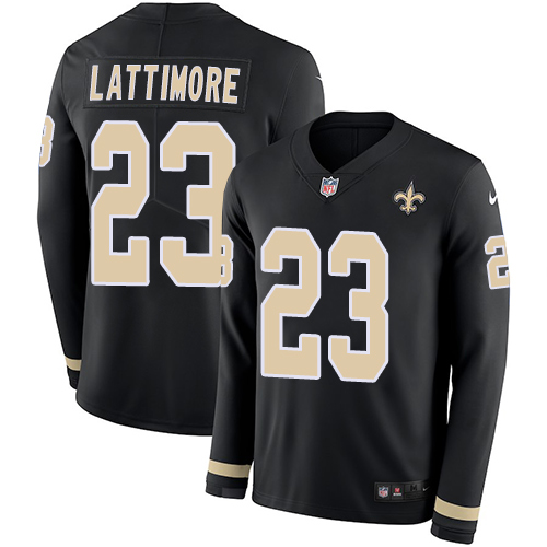 New Orleans Saints #23 Marshon Lattimore Black Team Color Youth Stitched Limited Therma Long Sleeve Jersey Youth cheap jerseys for sale - CheapJerseys.Shop