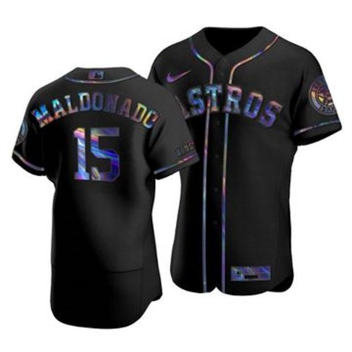 Houston Houston Astros #15 Martin Maldonado Men's Iridescent Holographic Collection Jersey - Black Men's cheap jerseys for sale - CheapJerseys.Shop
