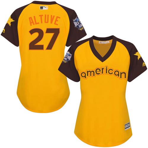 Houston Astros #27 Jose Altuve Gold 2016 All-Star American League Women's Stitched Jersey Womens cheap jerseys for sale - CheapJerseys.Shop