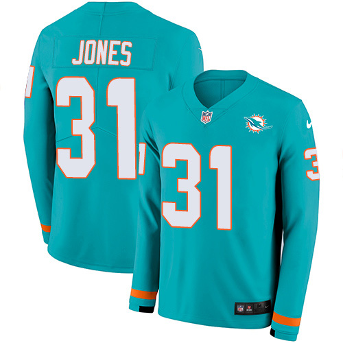 Miami Dolphins #31 Byron Jones Aqua Green Team Color Youth Stitched Limited Therma Long Sleeve Jersey Youth cheap jerseys for sale - CheapJerseys.Shop