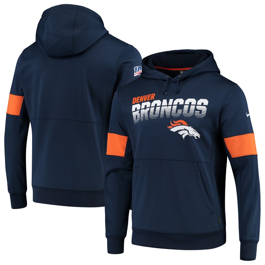 Denver Broncos Sideline Team Logo Performance Pullover Hoodie Navy cheap jerseys for sale - CheapJerseys.Shop